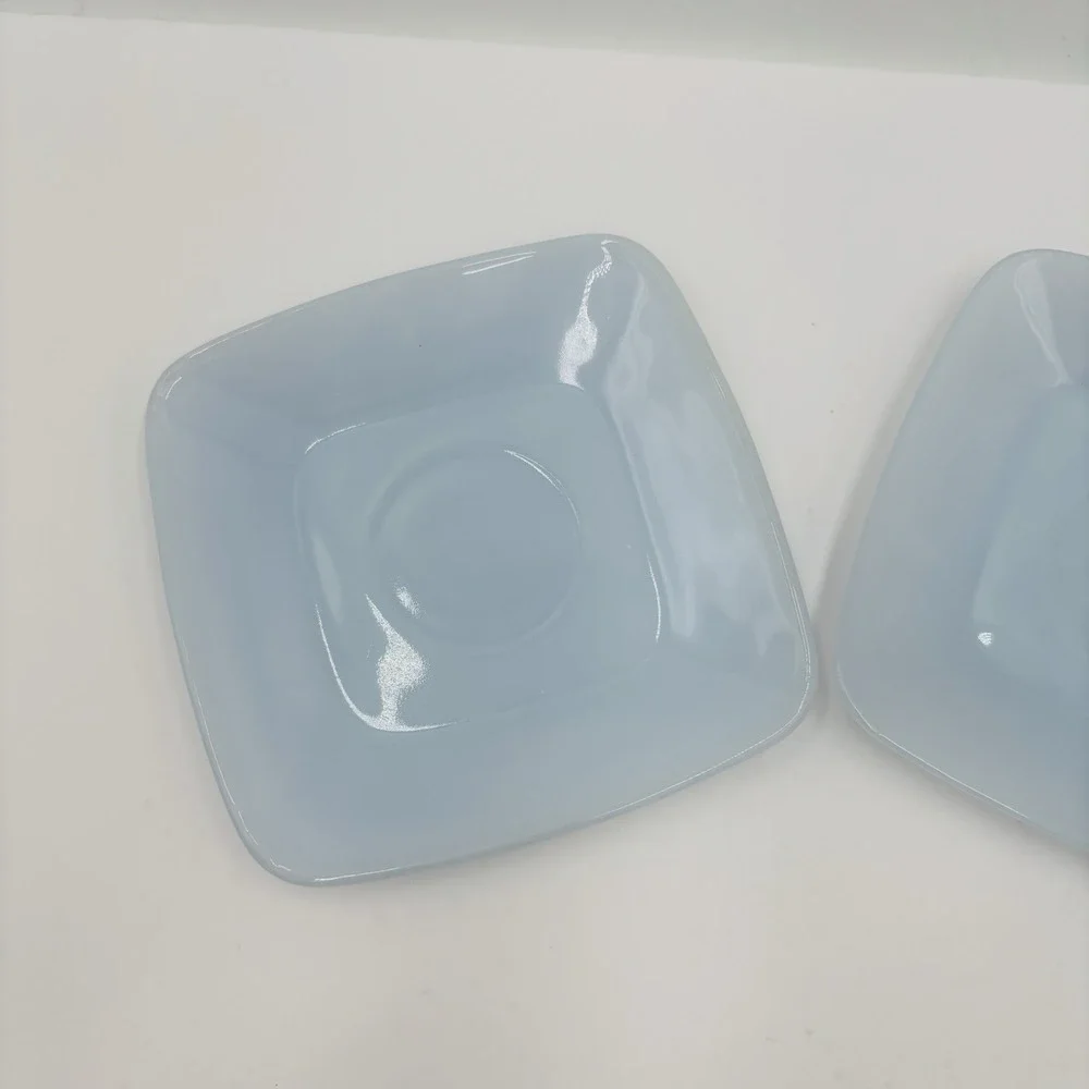 Vintage Fire King Delphite Blue Azurite Charm Square Saucer Plate Lot of 2